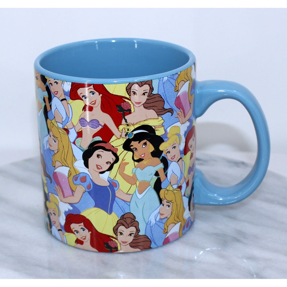 Disney Princess All Over Print Ceramic Coffee Mug Silver Buffalo Blue 20 oz
